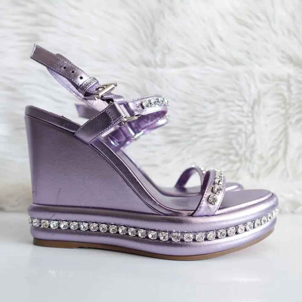 Christian Louboutin Pyrastrass Metallic Lavender Platform Wedge Sandals 38